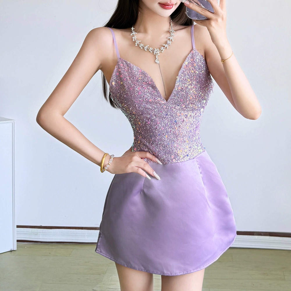 ZARA Summer Sexy Cinched Waist Slimming A Line Deep V Neck Cami Mini Dress